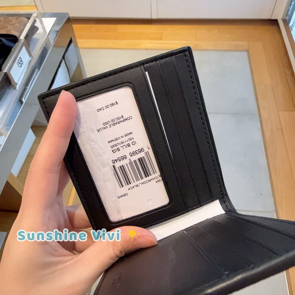 NWT Coach Men Id Billfold Wallet Signature Canvas CY394 Gunmetal/Charcoal/Black - Picture 2 of 5